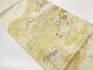 金通し金銀彩螺鈿山寺に清水寺・牡丹・松竹梅模様名古屋帯